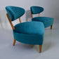 Pair Of Sea Green Velvet Fabric Casual Chairs With Solid Oak Frame