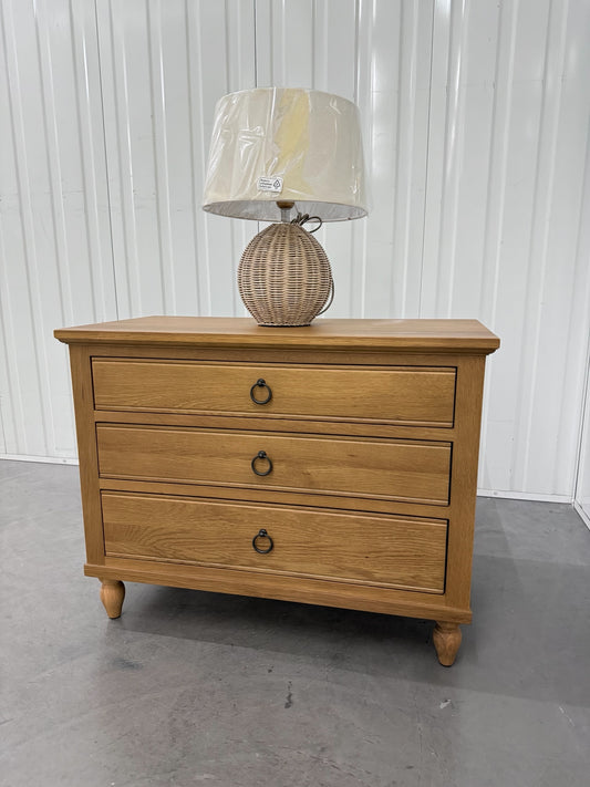 Solid Mellow Oak Large 3 Drawer Bedside Table