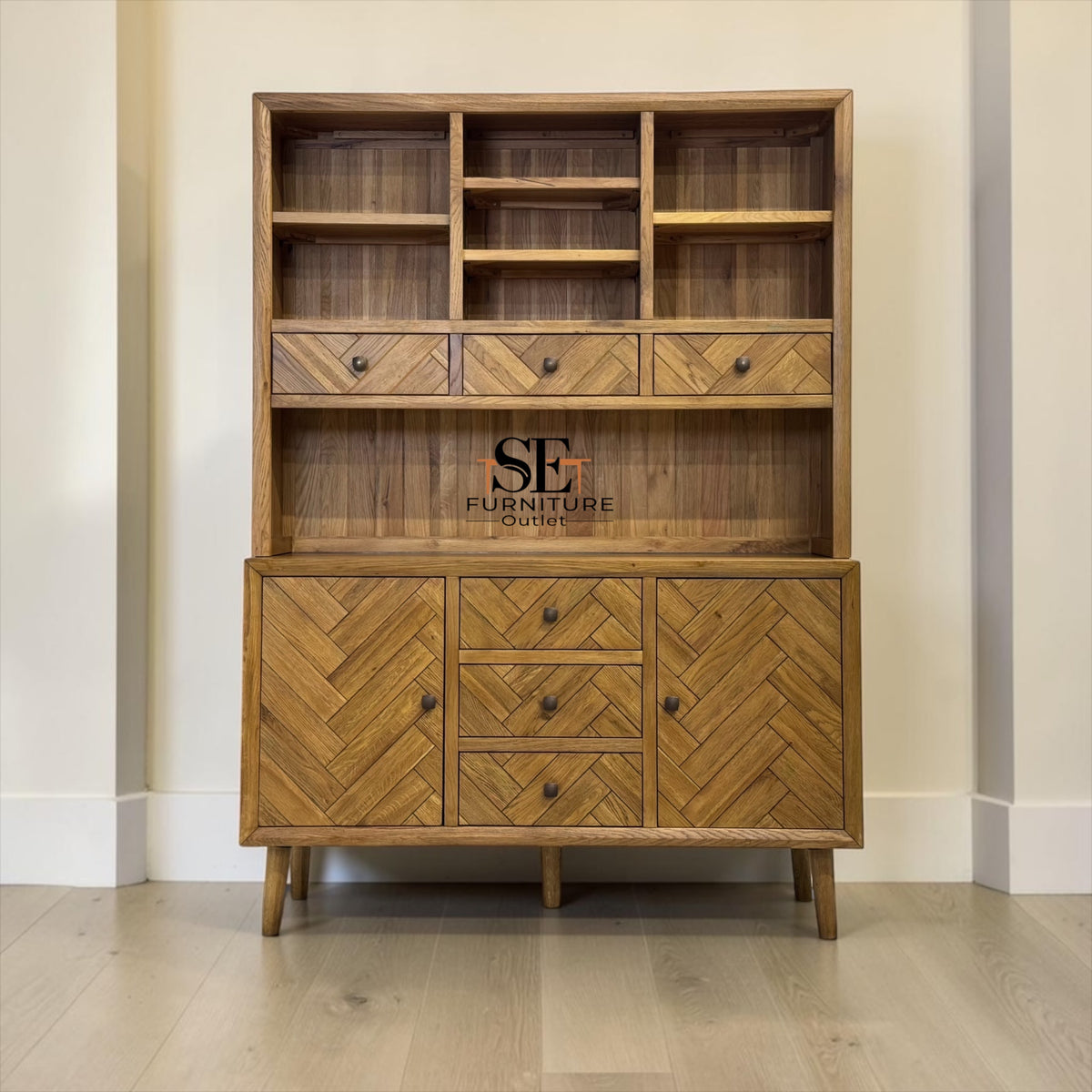 Brushed & Glazed Solid Oak Large Dresser, Parquet Range from Oak Furnitureland RRP £1549