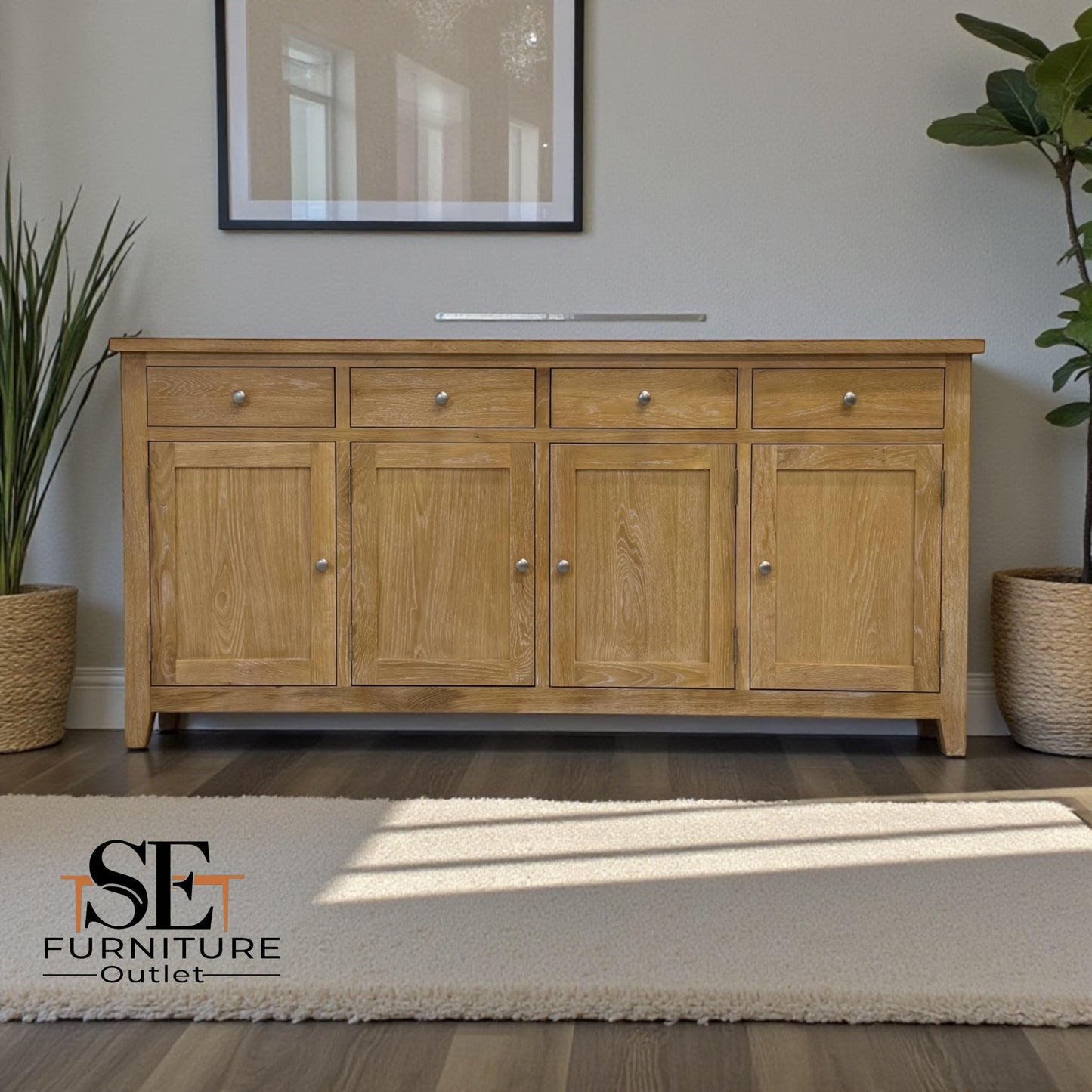 Solid Oak Frames and Whitewash Finish Extra Large Sideboard, Inglesham Range RRP £999