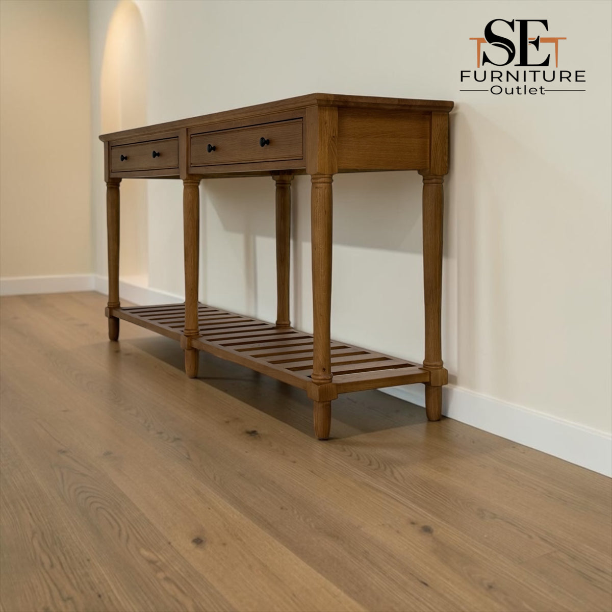 Solid Oak & Oak Veneer Extra Large Console Table, Elkstone Mellow Oak Range, RRP £650