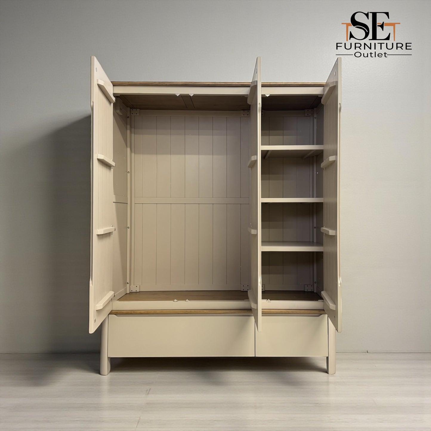 Smoked Oak Top & Painted Triple Wardrobe, Otto Range From Oak Furnitureland RRP £1599