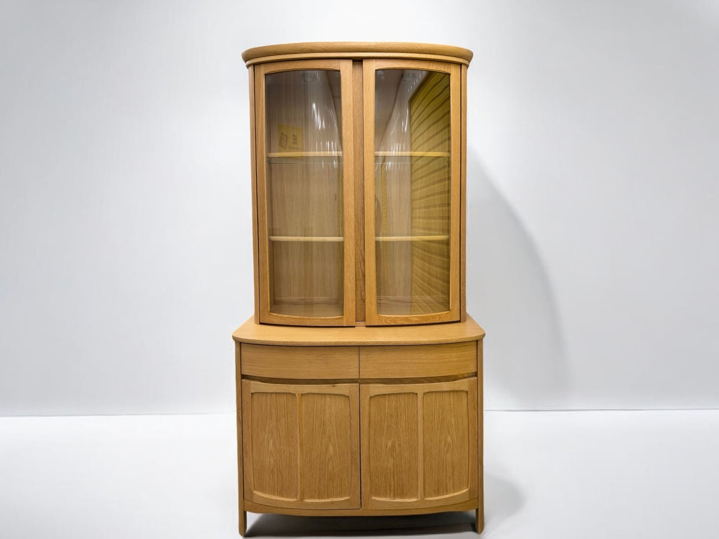 Nathan Furniture Shades Oak Curved 2 Door Display Unit With Light. RRP £2300