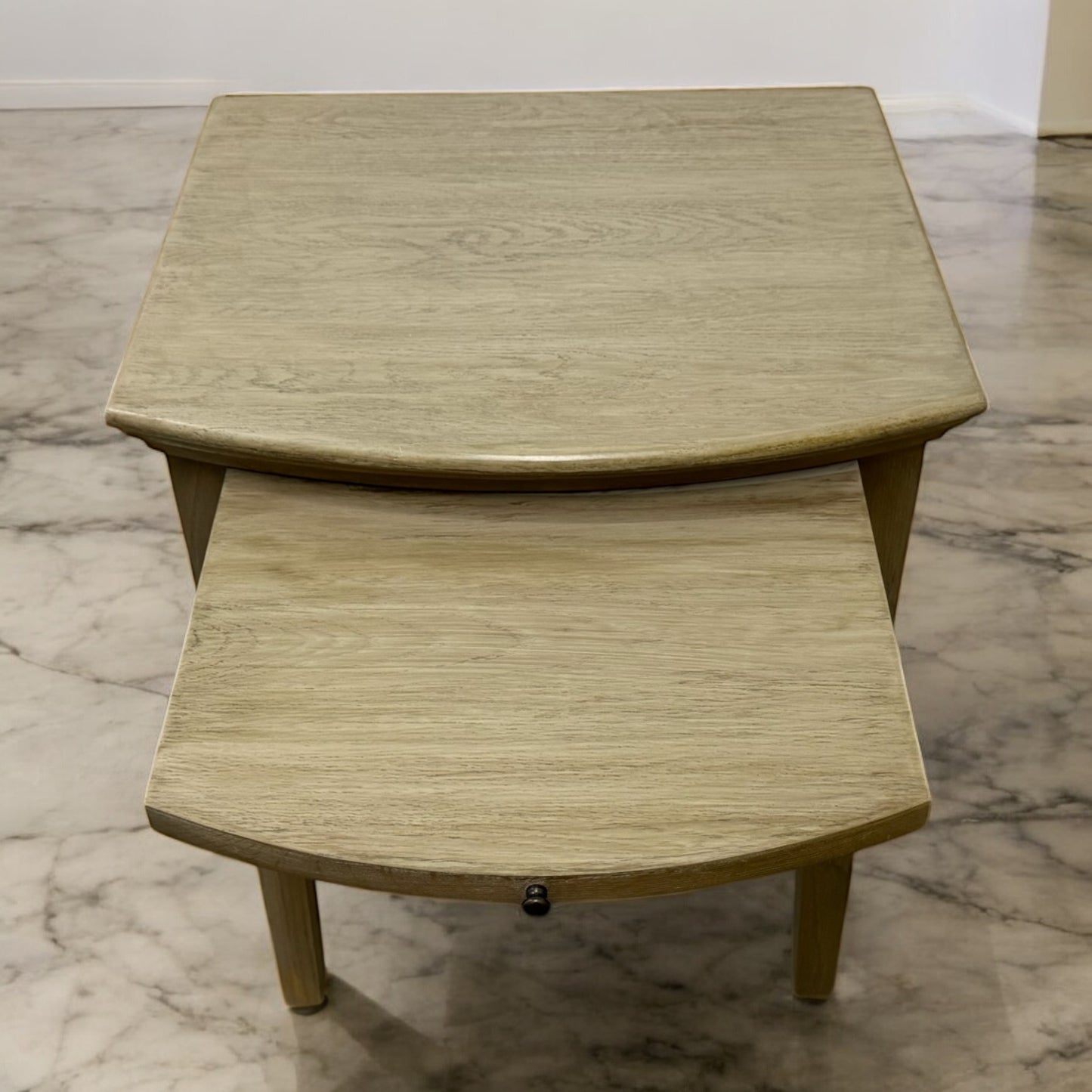 Cotswold Company Solid Smoked Oak 2 Drawer Bow Fronted Bedside Table With Pull-out Tray RRP £299
