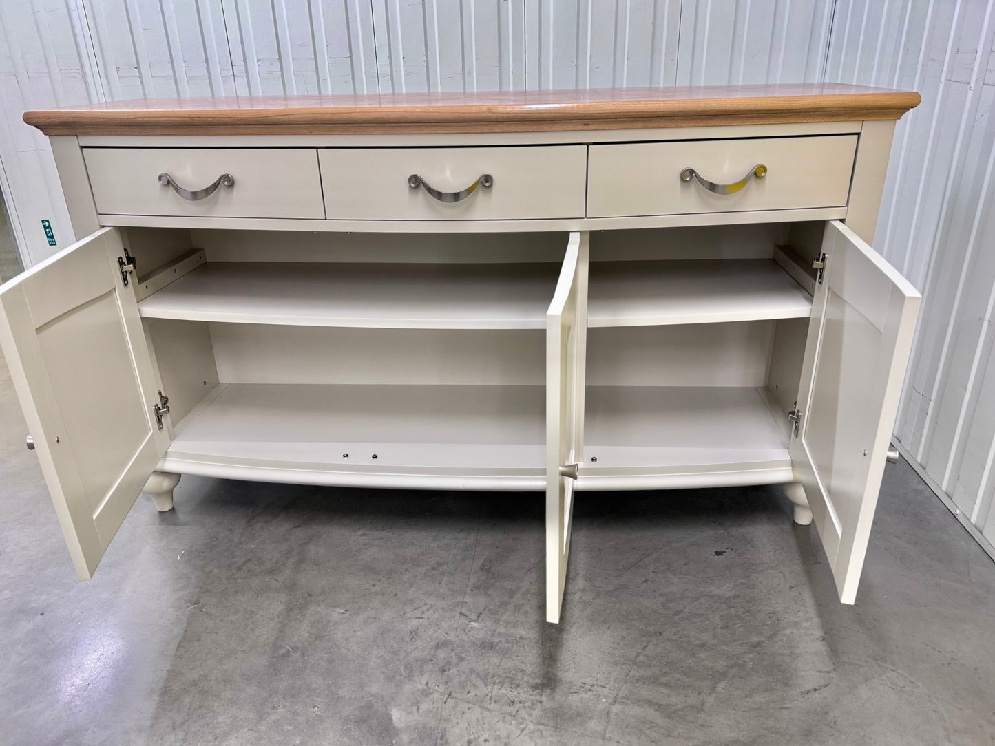 Bentleys Pale Oak Top & Painted Bow Fronted Sideboard RRP £1199