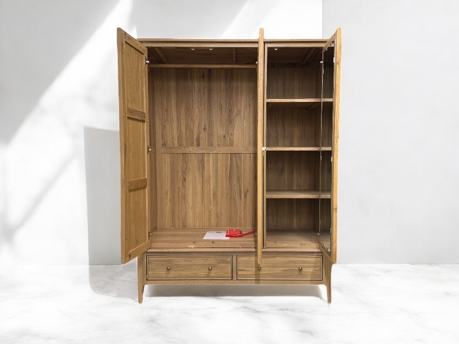 Light Natural Solid Oak Triple Wardrobe, Newton Range From Oak Furnitureland RRP £1549