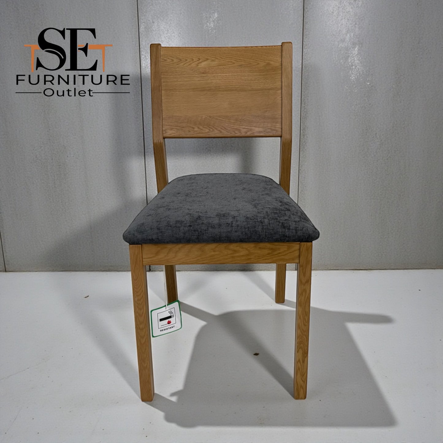 Set of 6 Natural Oak Dining Chairs with Grey Crushed Seat Pads, Ellison Range from Oak Furnitureland, RRP £200 Each.