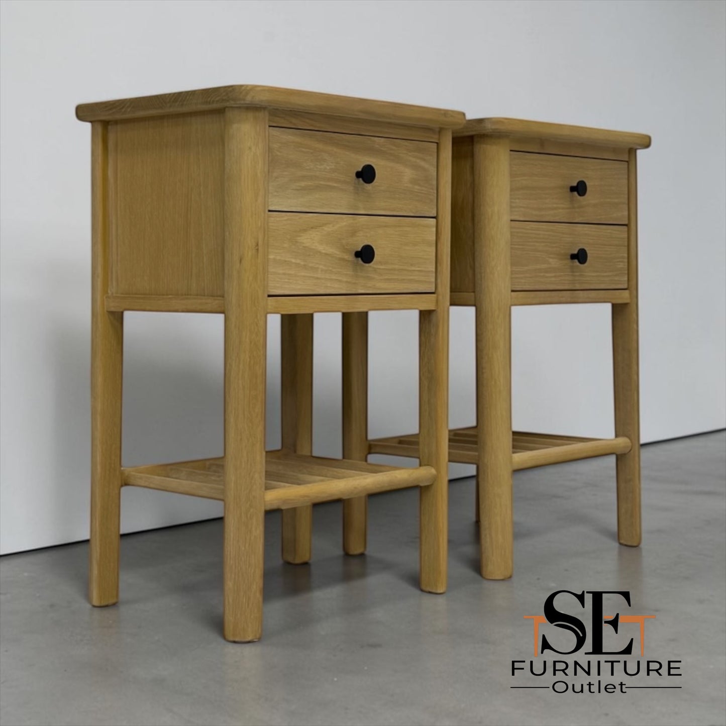 White Wax Finished Solid Oak & Premium Oak Veneer Bedside Tables, Berkeley Nordic Oak Range RRP £500