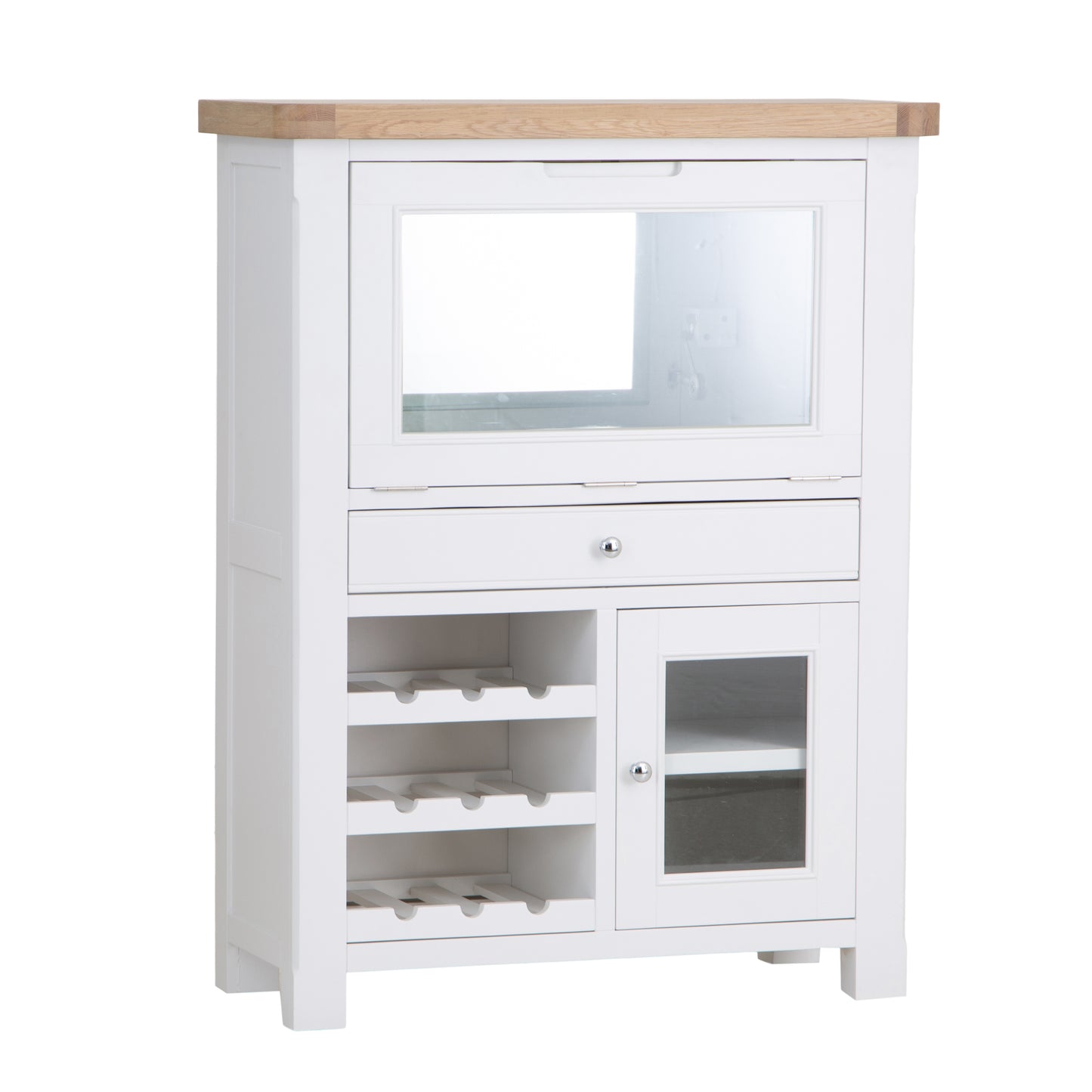 Oak Top & White Painted Drinks Bureau with Wine Rack