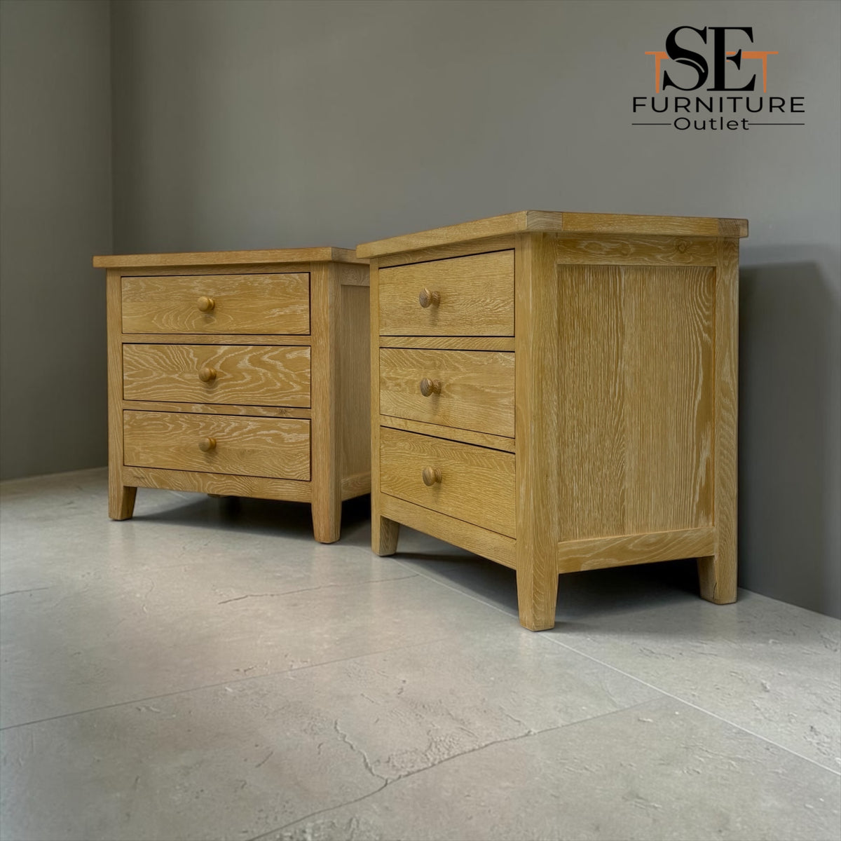 Set of 2 Whitewashed Oak Jumbo Bedside Tables from the Inglesham Range, RRP £700