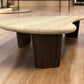 Solid Walnut legs & Natural Travertine Stone Coffee Table in the Shape of a Crescent Moon RRP £1199