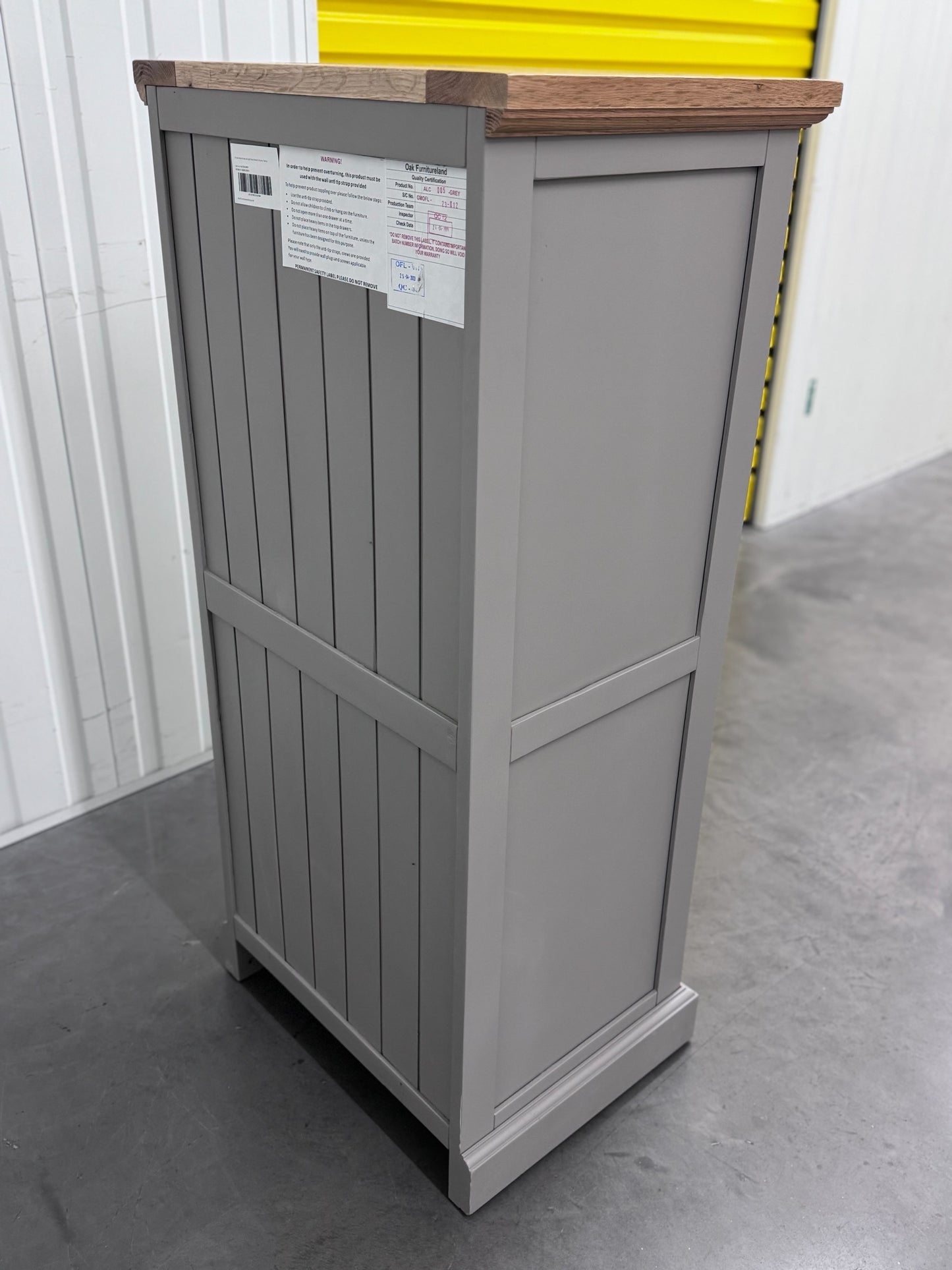 Oak Furnitureland Natural Oak & Grey Painted Tallboy St Ives Range RRP £429