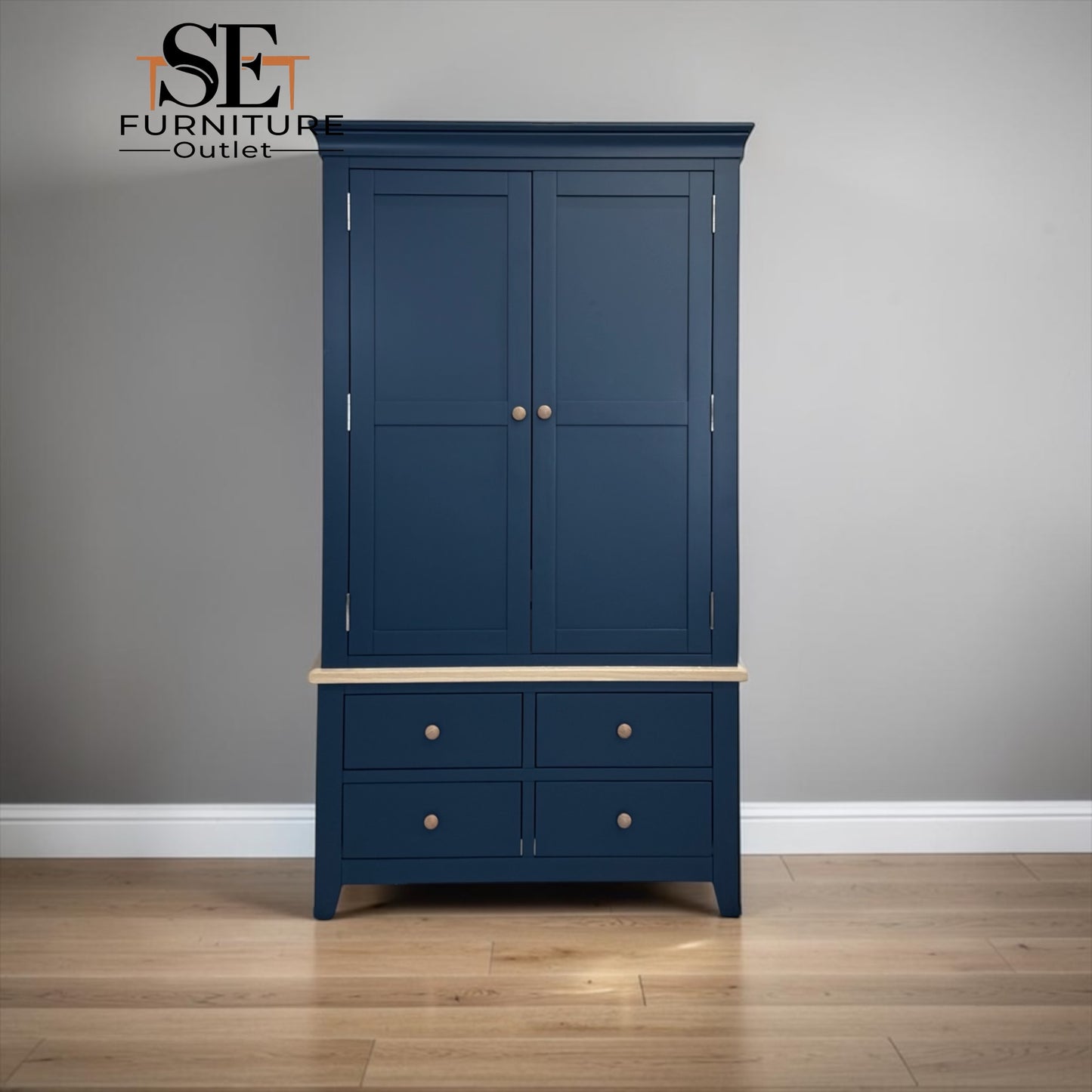 Oak & Solid Wood Frames Double Larder, Chester Midnight Blue Range RRP £1499