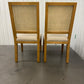 Oak & Rattan Back Chair with Fabric Covered Padded Seat, Set of 2