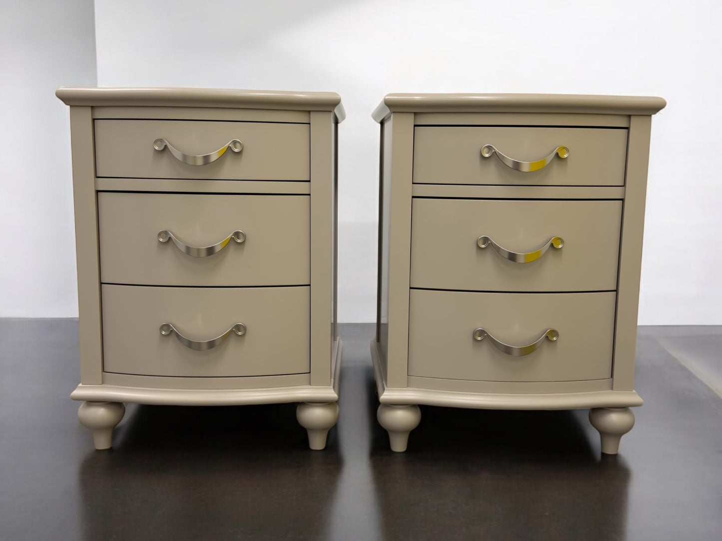 Bentleys Solid Wood & Grey Painted 3 Drawer Bedside Tables RRP £792