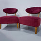 Pair Of Crimson Velvet Fabric Casual Chairs With Solid Oak Frame