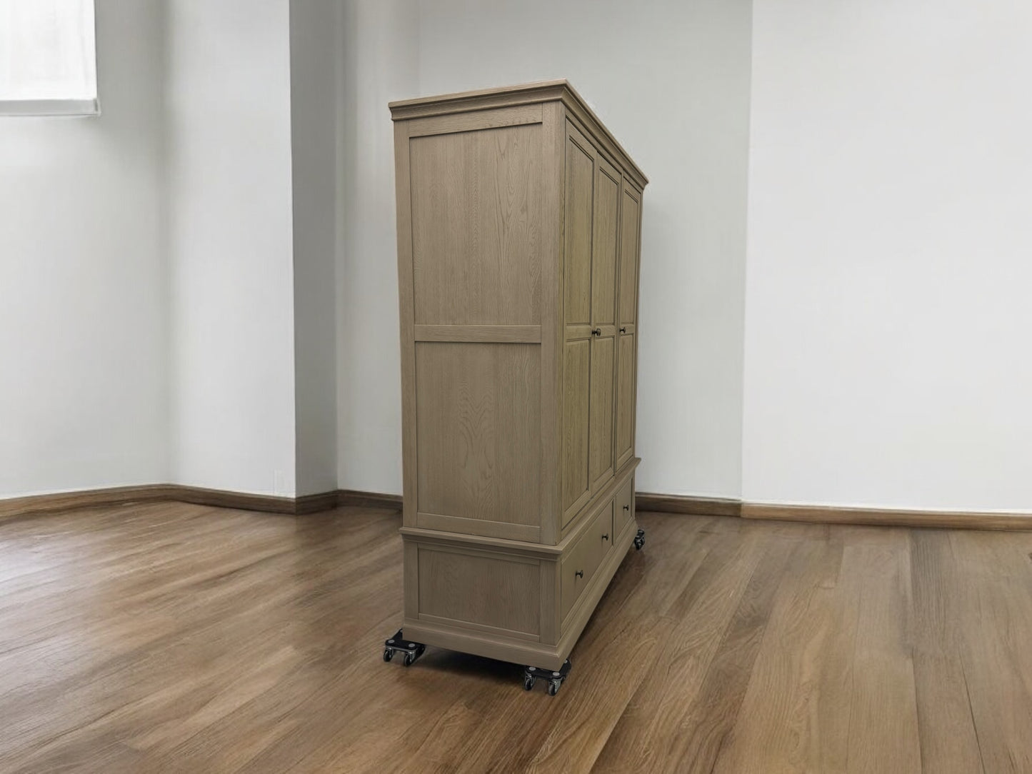 Oak Furnitureland Weathered Oak Triple Wardrobe with Tie Rack & Glass Mirror, Burleigh Range RRP £1649