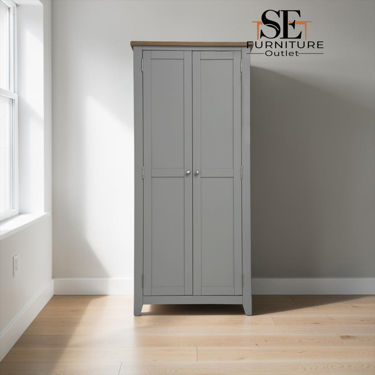 Solid Oak Top & Solid Wood Frames Utility Cupboard from the Chester Dove Grey Range RRP £1099