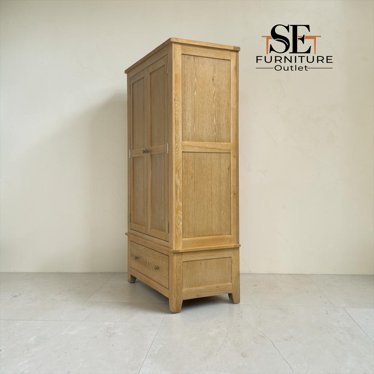 Whitewashed Finish Solid Oak & Oak Veneer Double Wardrobe, Inglesham Range, RRP £999