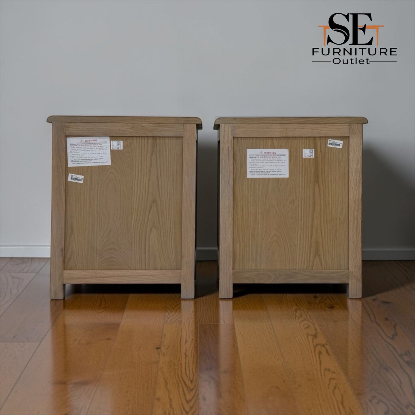 Grey-toned Limewashed Finish Solid Oak & High-Quality Oak Veneer Bedside Tables, Camille Range RRP £799