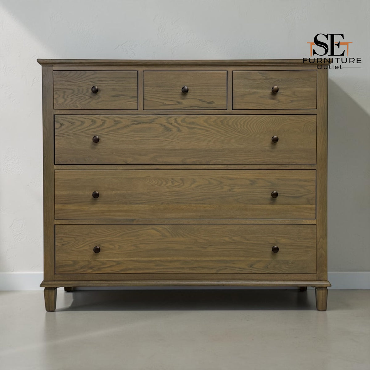 Smoked Solid Oak & Oak Veneer 6 Drawer Chest of Drawers, Bibury Smoked Oak Range, RRP £899
