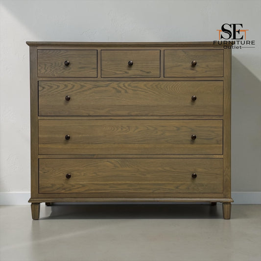 Smoked Solid Oak & Oak Veneer 6 Drawer Chest of Drawers, Bibury Smoked Oak Range, RRP £899