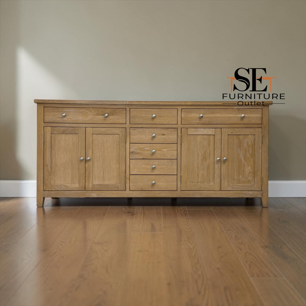 Whitewashed Finish Solid Oak & Oak Veneer Grand Sideboard, Inglesham Range RRP £1199