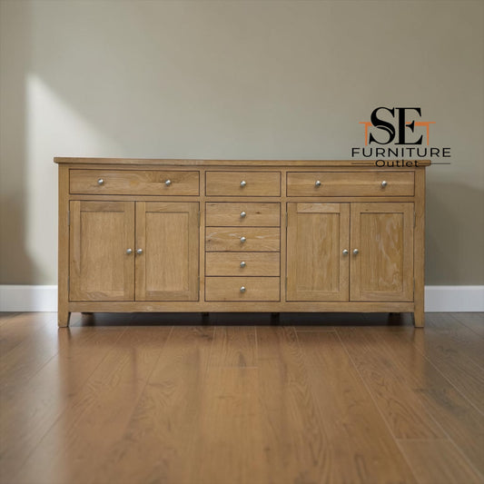 Whitewashed Finish Solid Oak & Oak Veneer Grand Sideboard, Inglesham Range RRP £1199