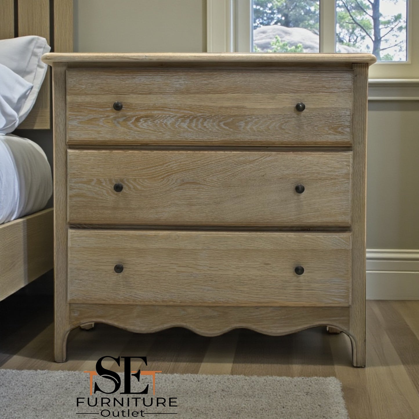 Solid Oak Frame 3 Drawer Chest, Camille Limewash Range RRP £799