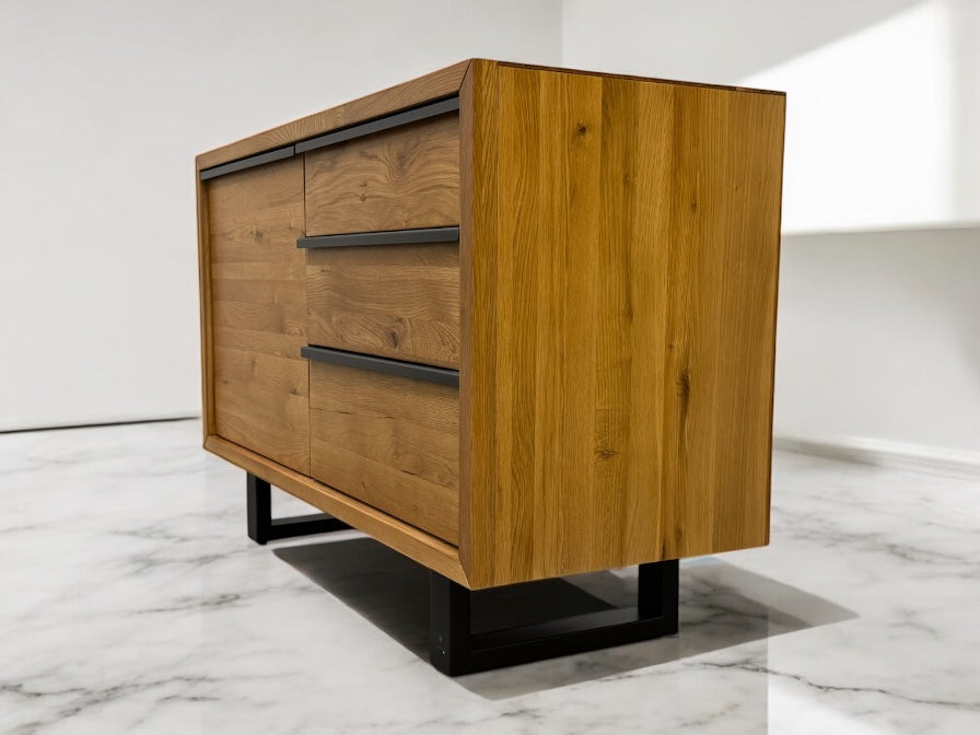 Natural Solid Oak & Metal Small Sideboard, Maine Range From Oak Furnitureland RRP £529