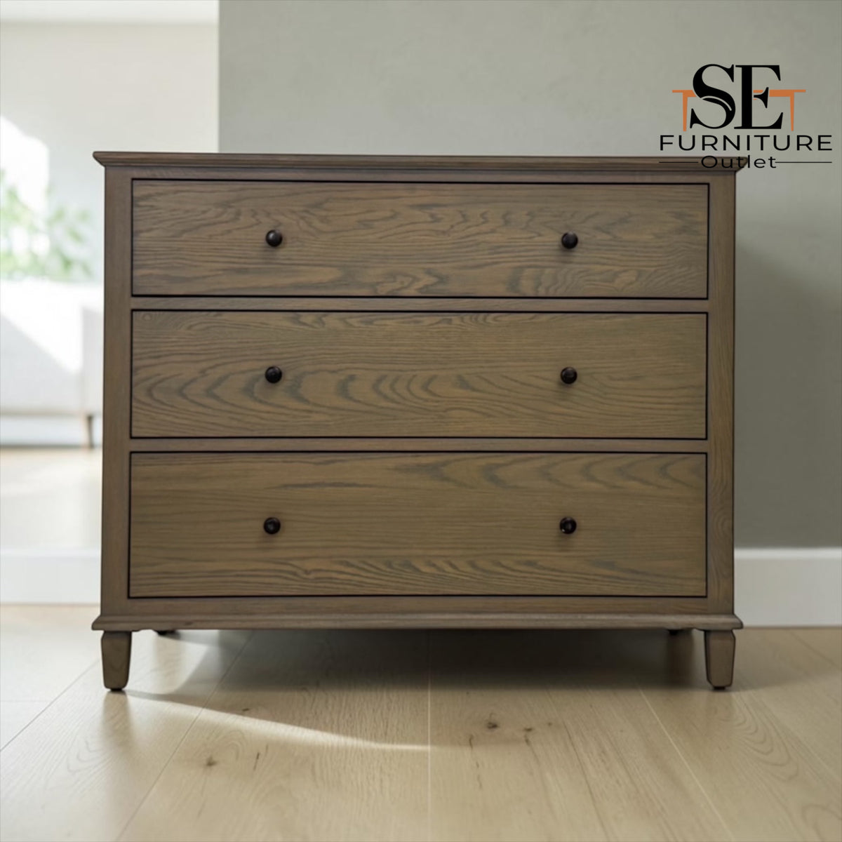 Smoked Solid Oak & Oak Veneer 3 Drawer Chest of Drawers, Bibury Smoked Oak Range, RRP £699