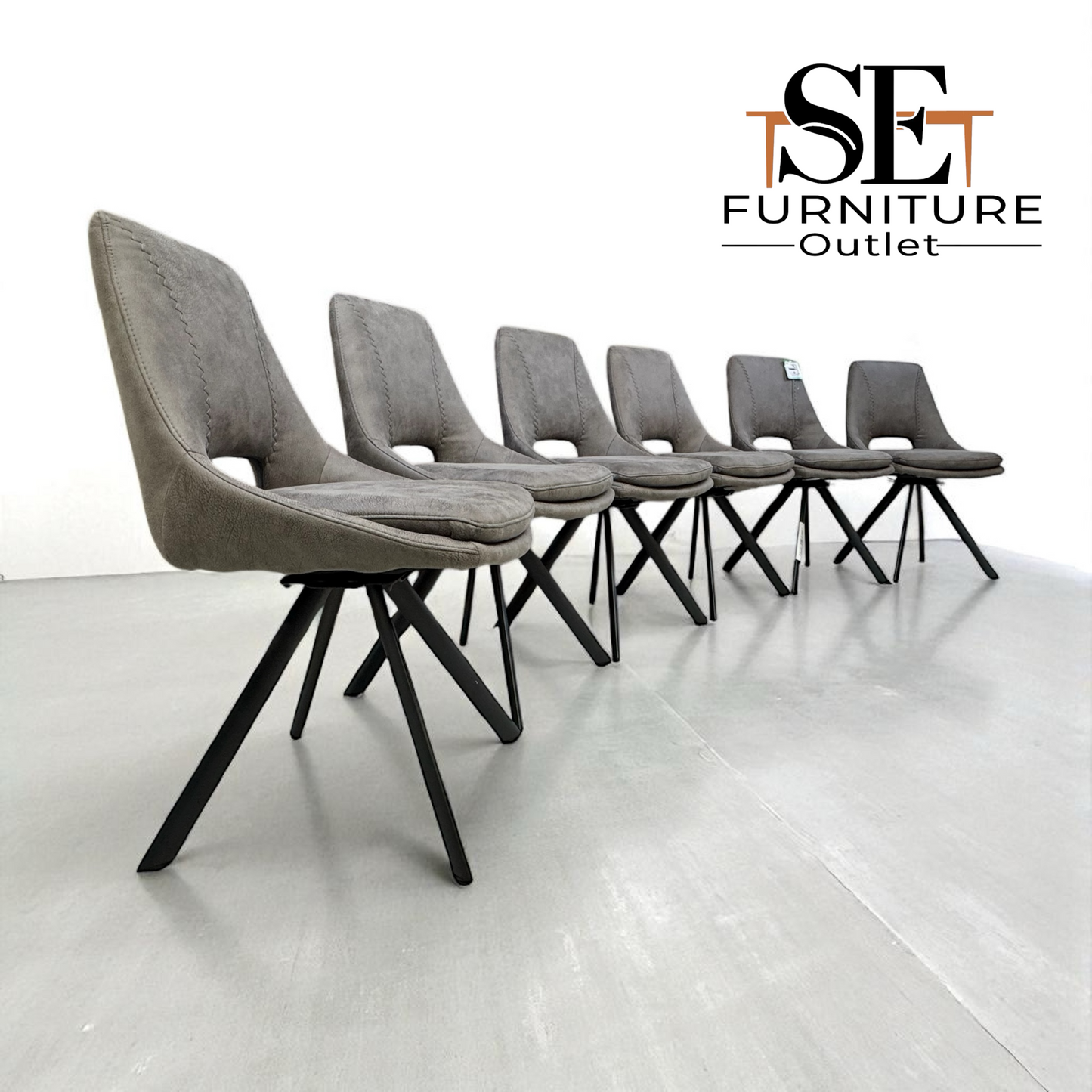 Set of 6 Dark Grey Suede Look Swivel Dining Chairs, From Oak Furnitureland RRP £260 Each