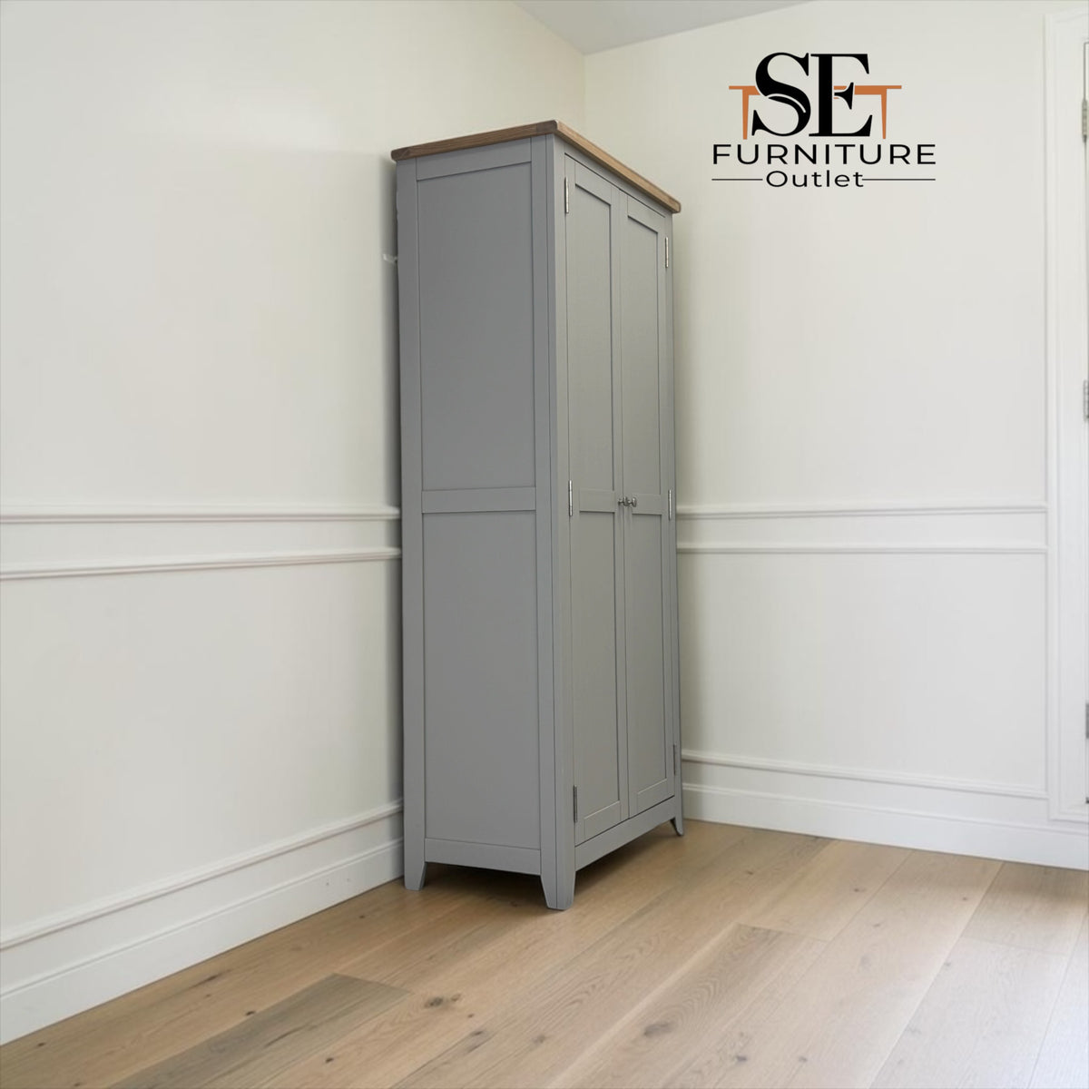 Solid Oak Top & Solid Wood Frames Utility Cupboard from the Chester Dove Grey Range RRP £1099