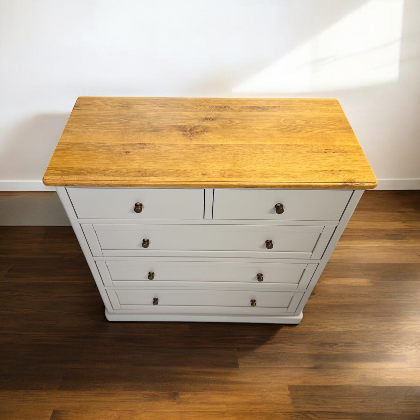 Natural Solid Oak & Painted 5 Drawer Chest of Drawers, Henley Range From Oak Furnitureland RRP £629