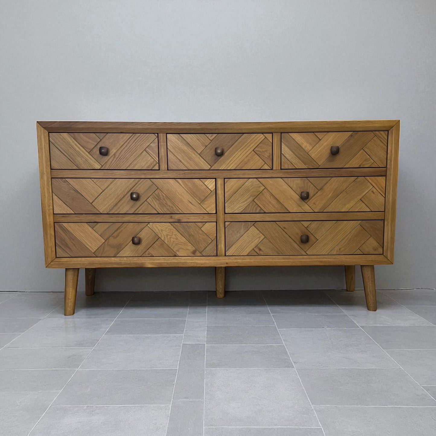 Brushed & Glazed Solid Oak 7 Drawer Chest Parquet Range From Oak Furnitureland RRP £699