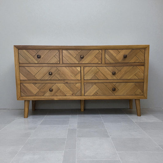 Brushed & Glazed Solid Oak 7 Drawer Chest Parquet Range From Oak Furnitureland RRP £699