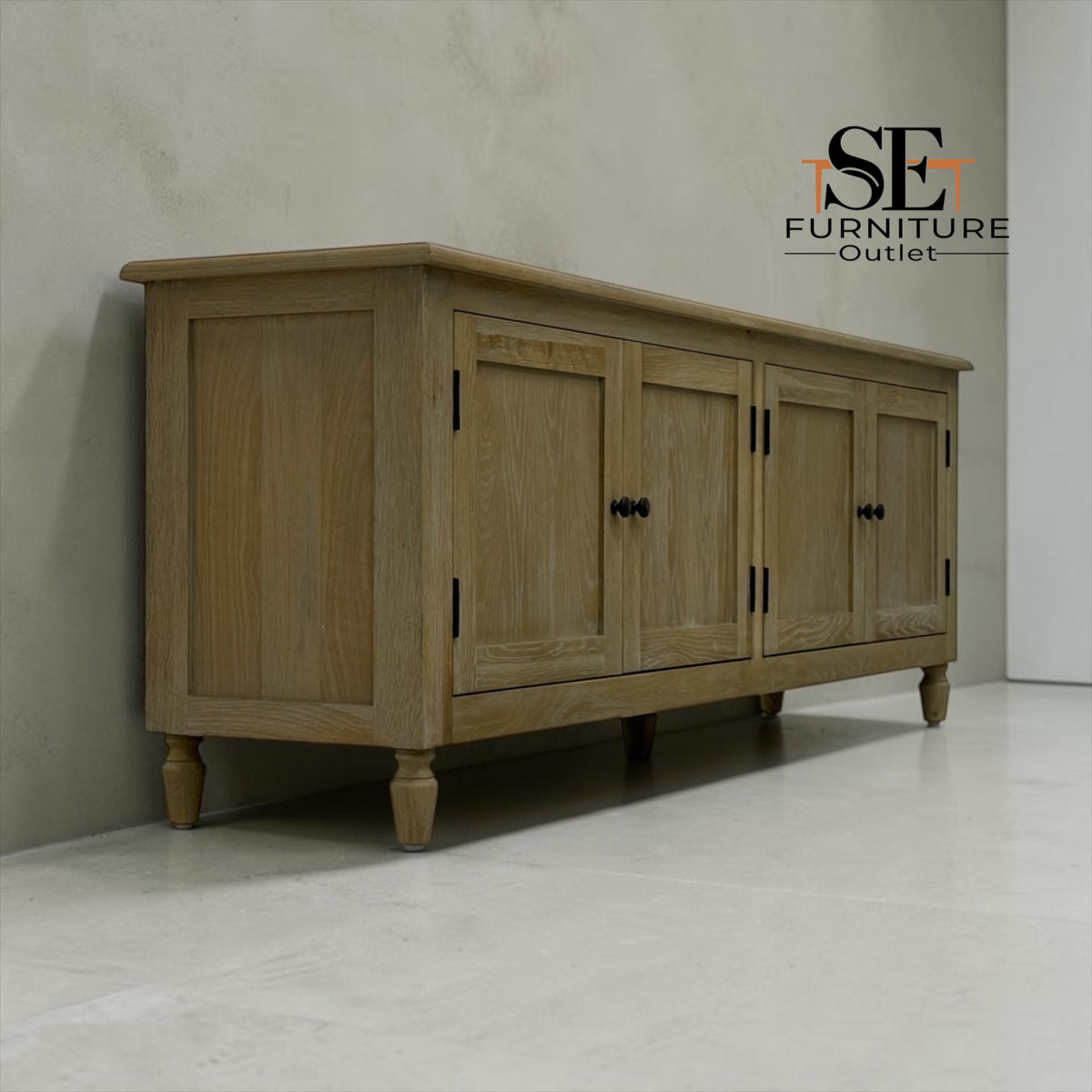 Grey-toned Limewashed Finish Solid Oak and Quality Oak Veneer Media TV Console Fits up to 75", Camille Range RRP £999