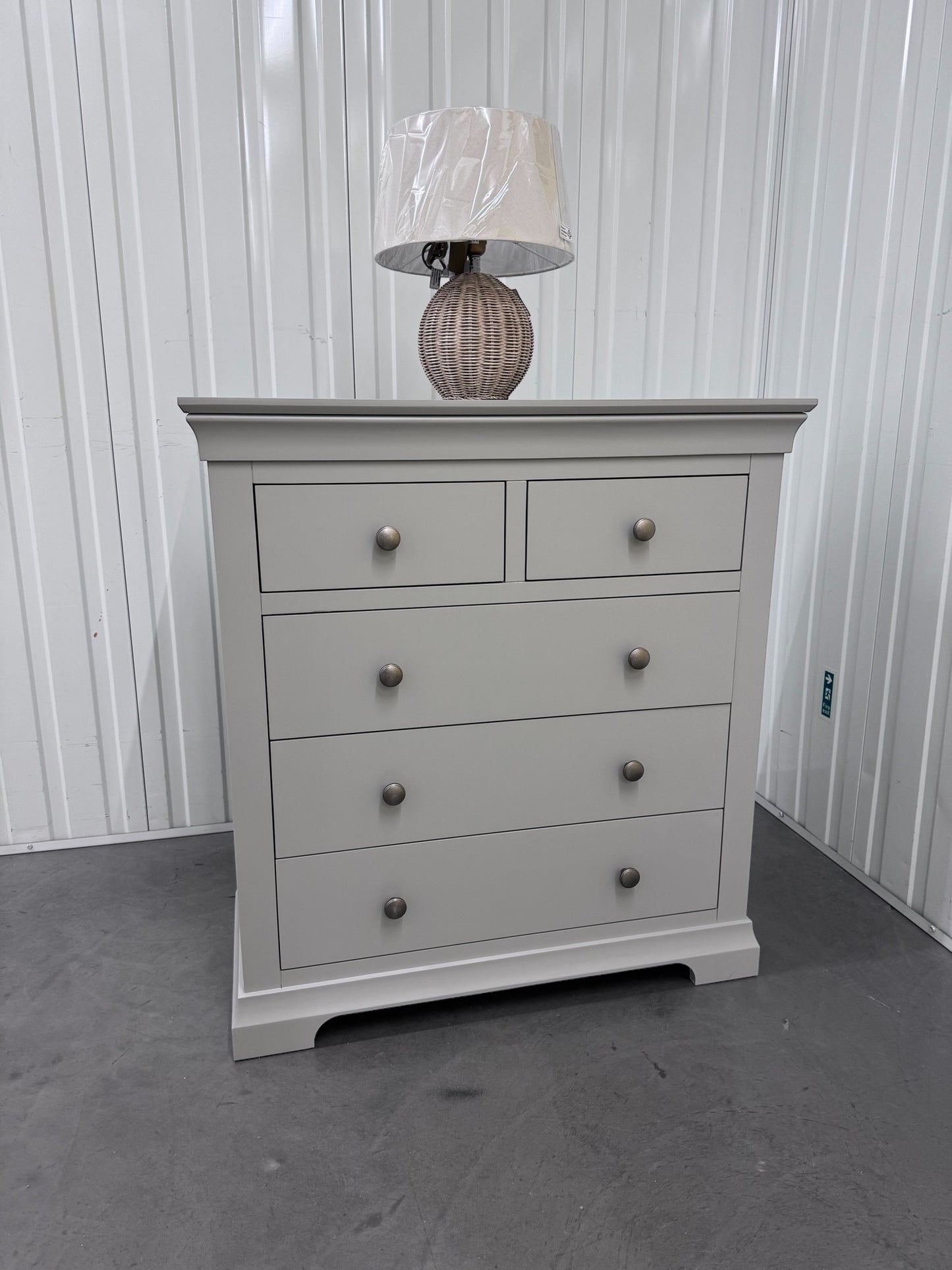 Solid Wood Frame & Pebble Grey Painted 5 Drawer Chest RRP £449