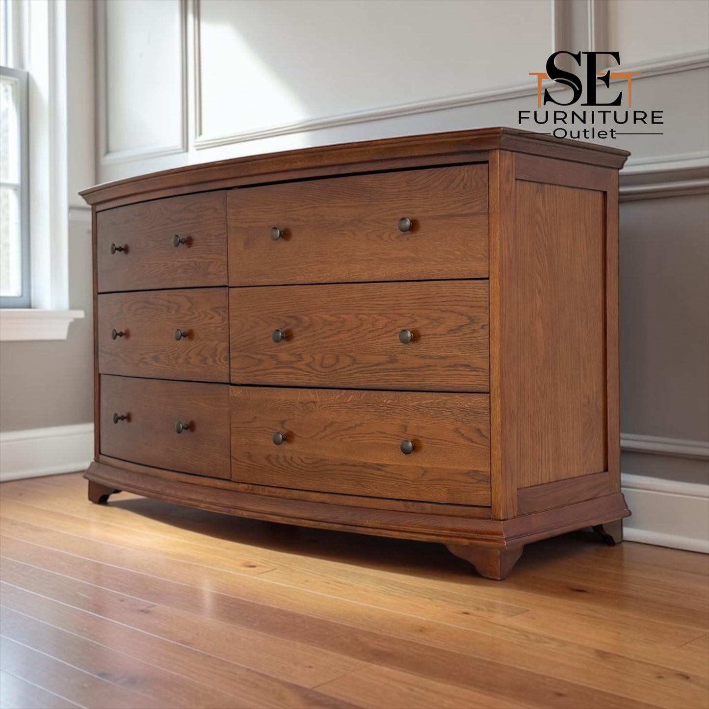 Dark Oak Low & Wide 6 Drawer Chest, Winchcombe Range RRP £1199