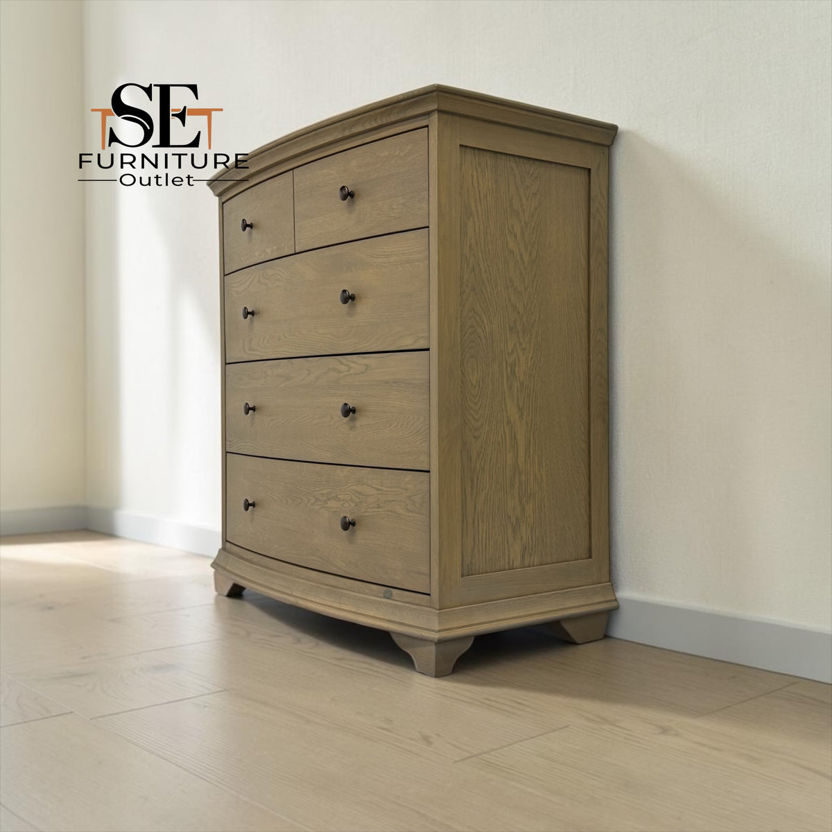 Solid Oak & Oak Veneer 5 Drawer Chest, Winchcombe Smoked Oak Range RRP £899