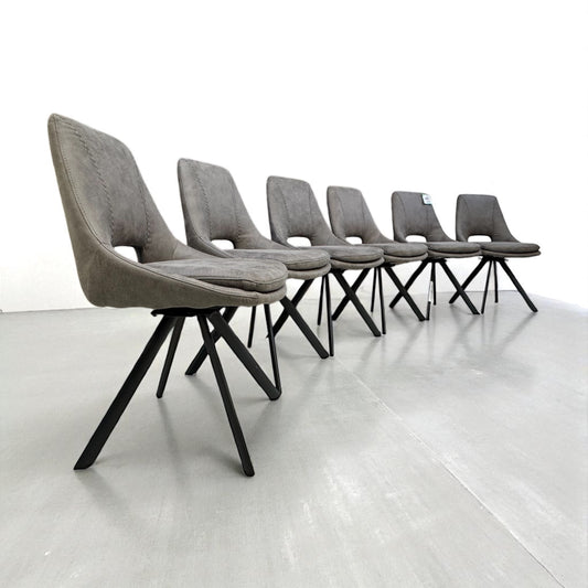 Set of 6 Dark Grey Suede Look Swivel Dining Chairs, From Oak Furnitureland RRP £260 Each