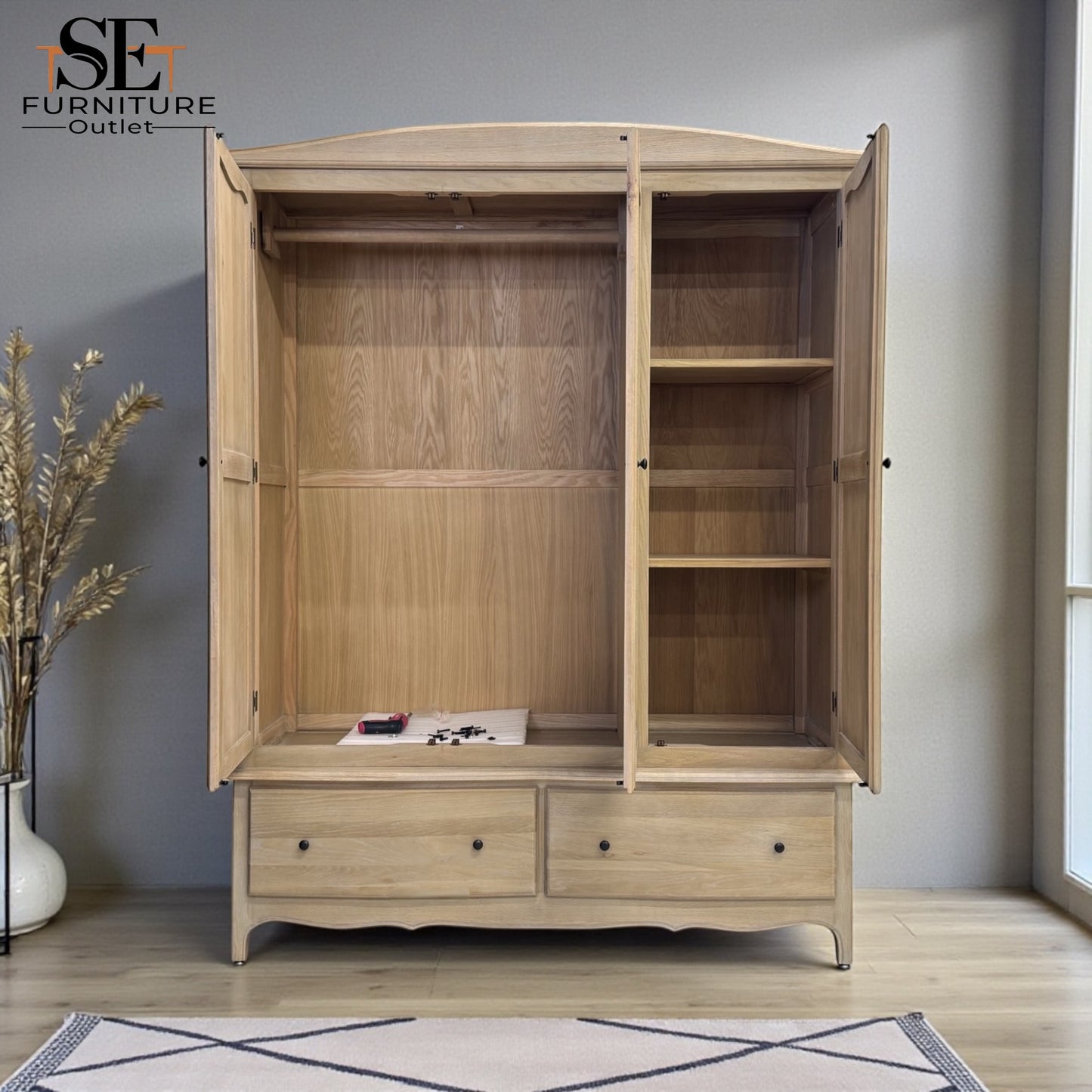 Solid Oak Triple Wardrobe with Limewash Finish, Camille Range RRP £1799