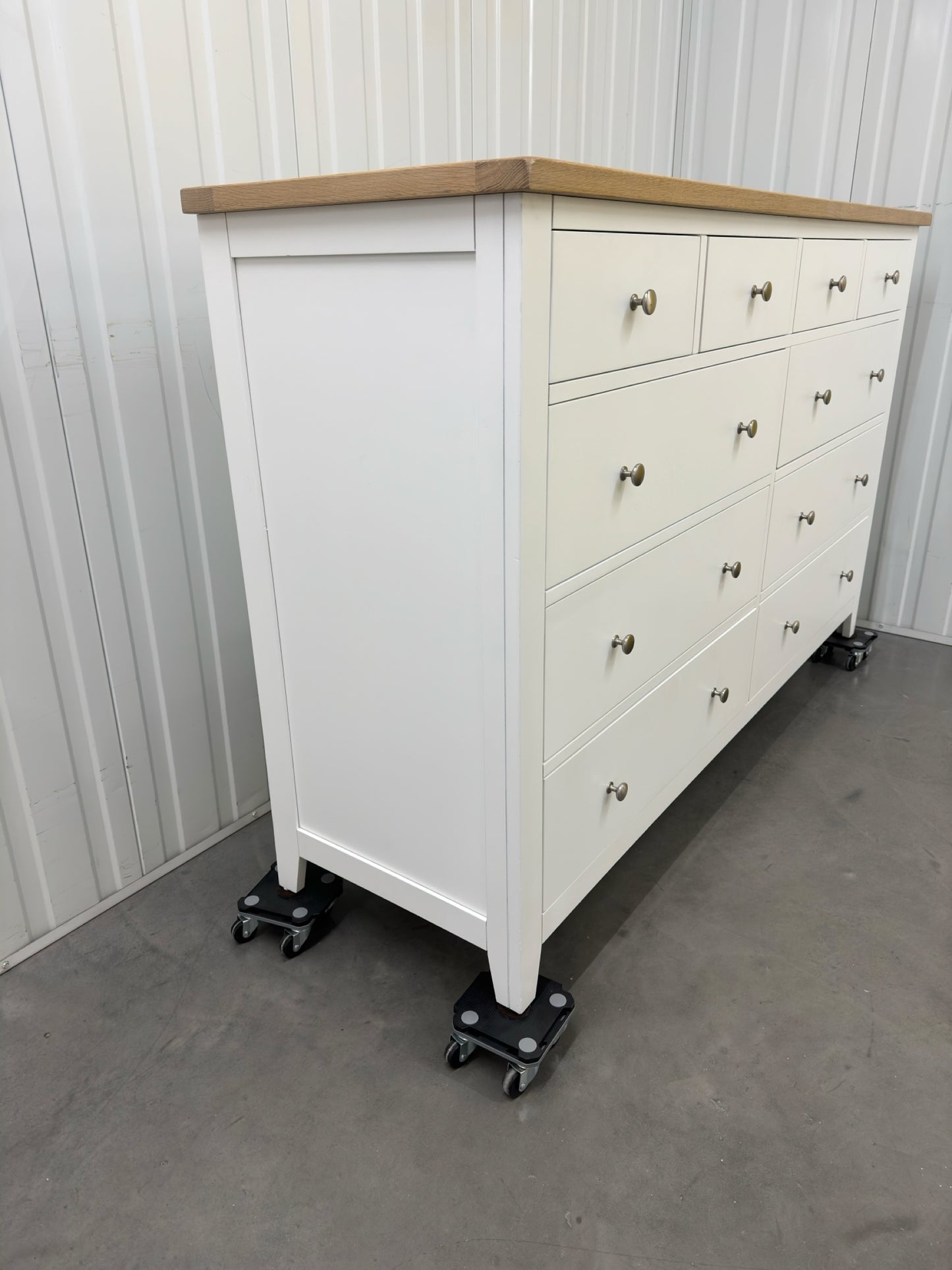 White Wax Finished Oak Top & Pure White Painted 10 Drawer Chest RRP £1100