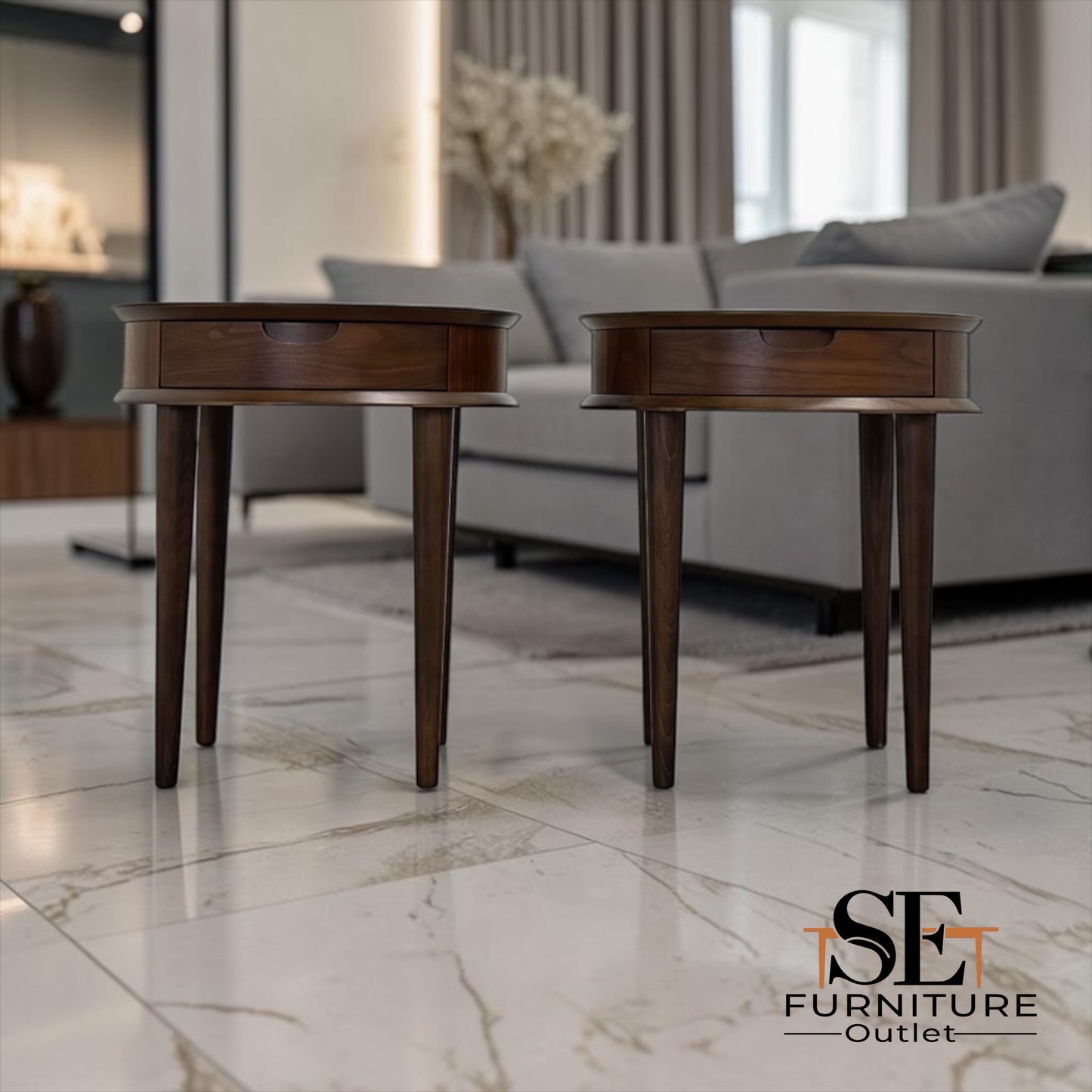 Bentleys Solid Walnut Lamp Tables With Drawer (Last Pair!)