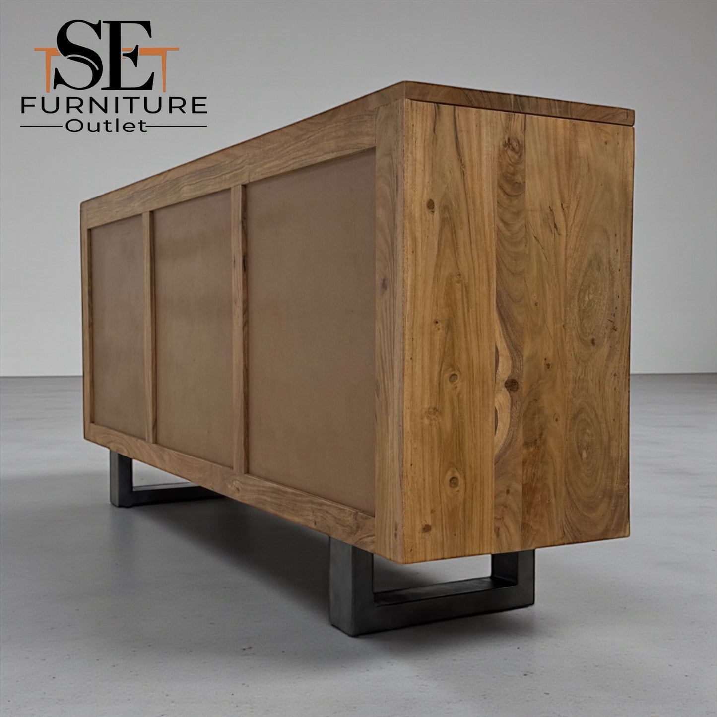 Chunky Solid Acacia Wood Live Edge 4-Door Extra Large Sideboard with Gun Metal Legs RRP £1299