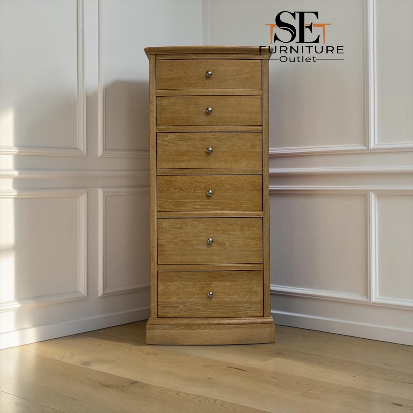 Whitewashed Finish Solid Oak & Oak Veneer Large Tallboy Chest with Soft-Close Drawers