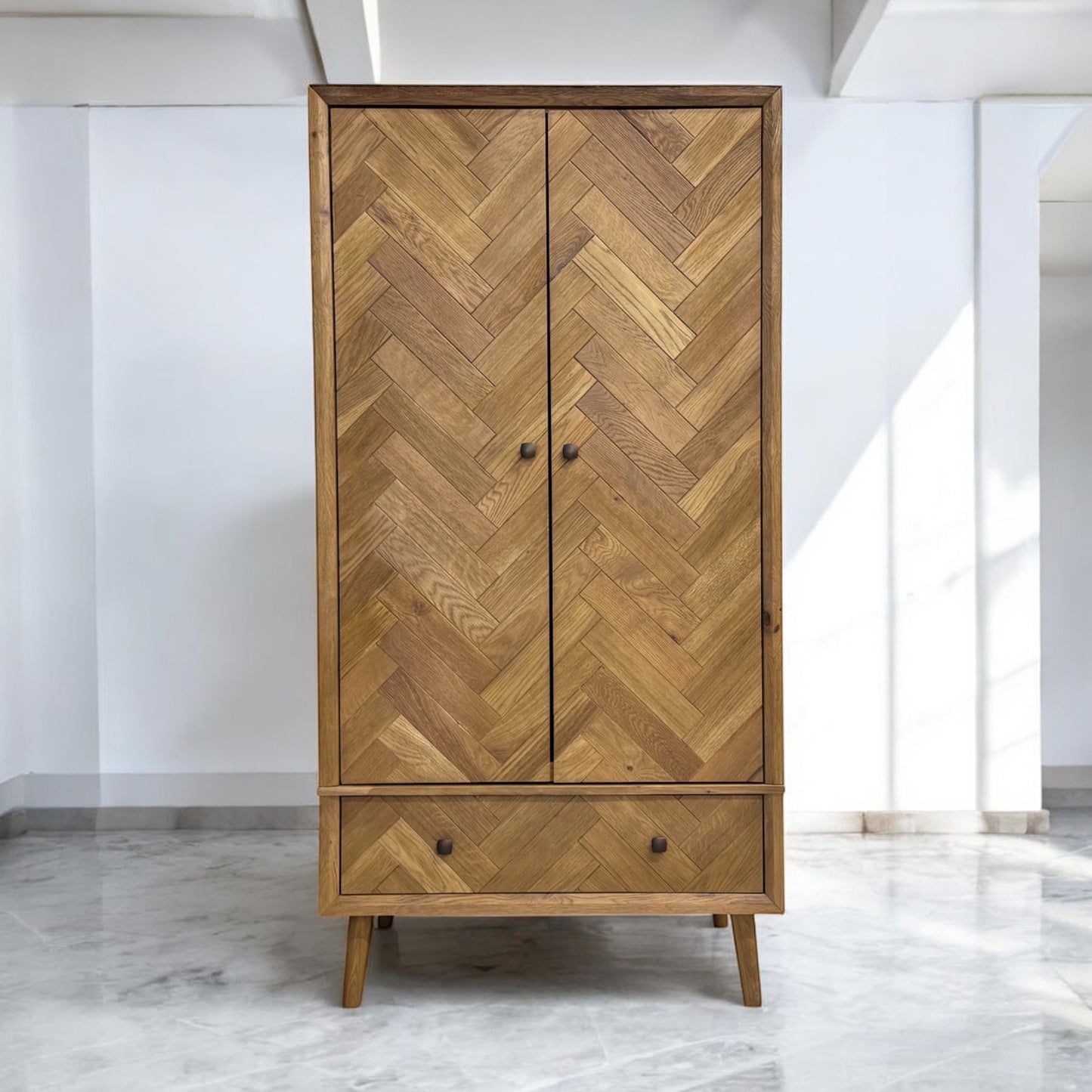 Brushed & Glazed Solid Oak Double Wardrobe, Parquet Range From Oak Furnitureland RRP £949