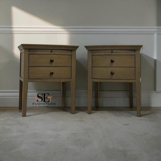Set of 2 Solid Oak & Oak Veneer Bedside Tables from the Winchcombe Smoked Oak Range RRP £598