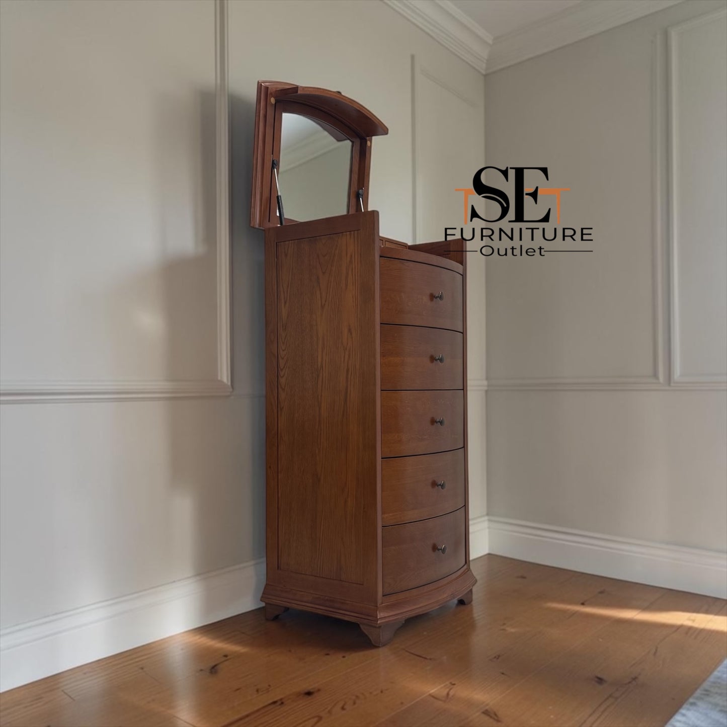 Solid Oak & Oak Veneer Vanity Tallboy, Winchcombe Dark Oak Range RRP £899