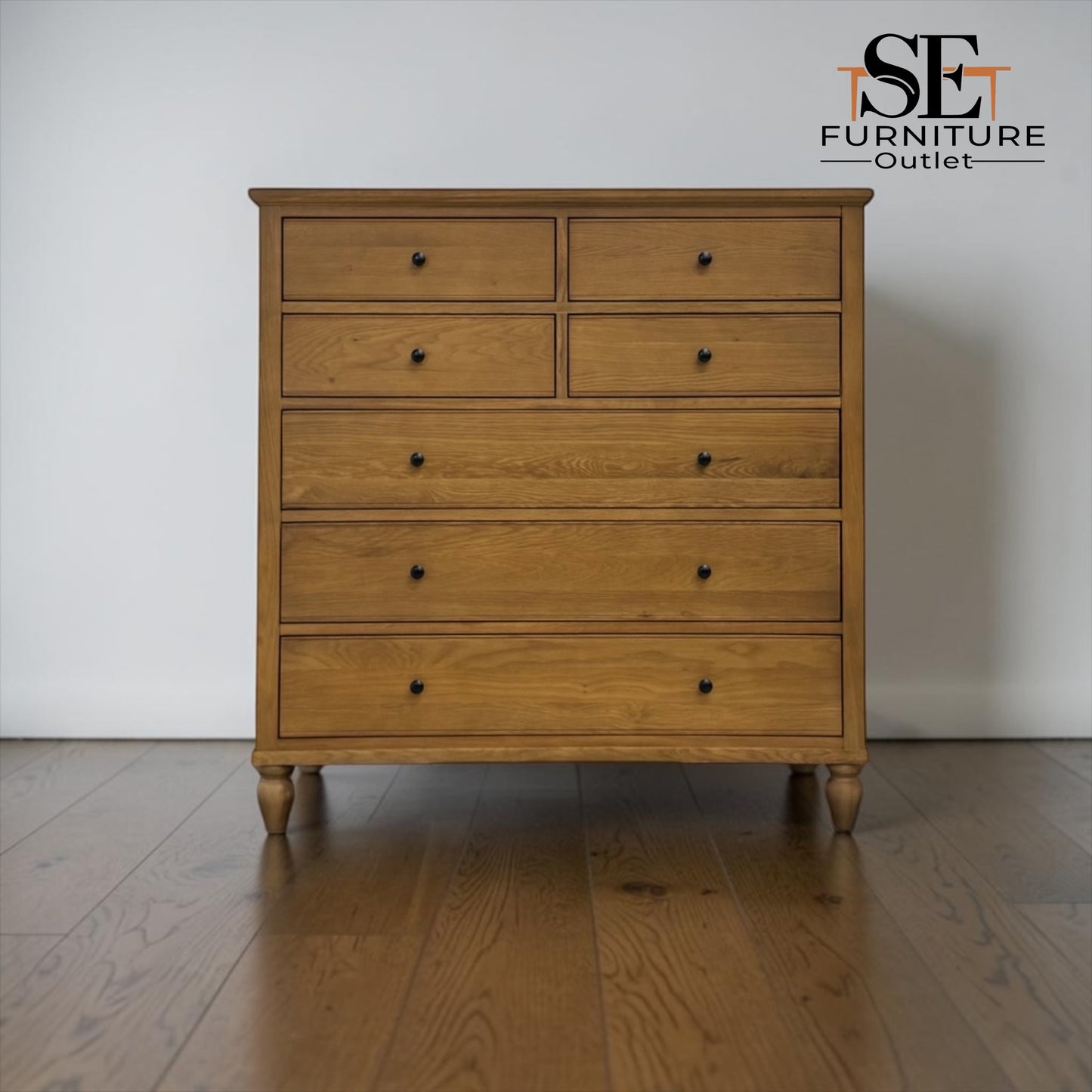 Solid Oak & Quality Oak Veneer 7-Drawer Chest, Elkstone Mellow Oak Range, RRP £999